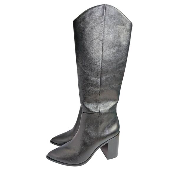 Franco Sarto Ticada Black Leather Knee-High Pointed Toe Block Heel Boots 10 - Picture 3 of 9